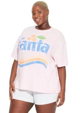 Fanta Light Soft Pink Fanta Logo Cotton Graphic T Shirt L